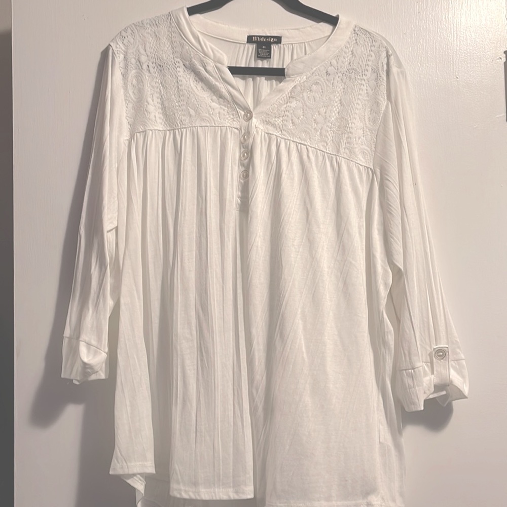 White 3/4 sleeve lace embellished top